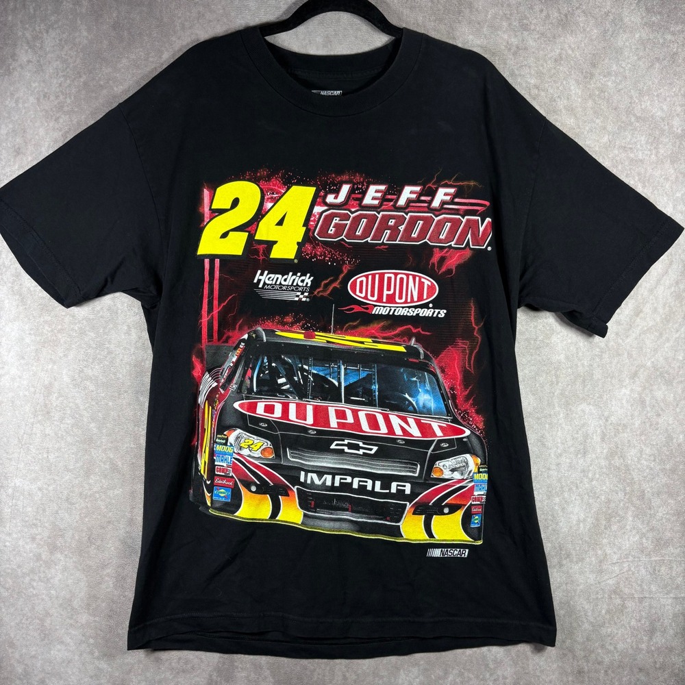 Jeff Gordon NASCAR T-Shirt Mens L Black Hendrick Motorsports DuPont Racing Tee